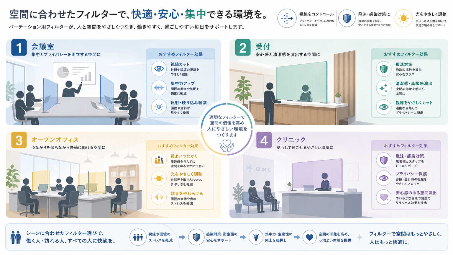 パーテーションへの衛生フィルター導入事例